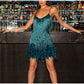 🔥Last Day Promotion 49% OFF💝Women's Feather Fringe Sequin Spaghetti Strap Dress